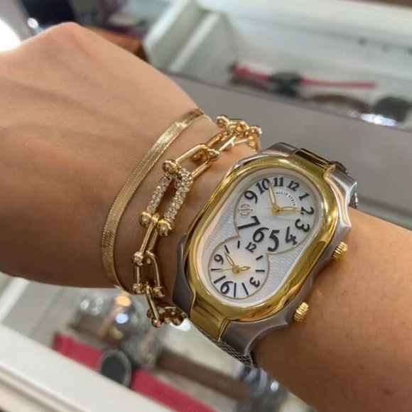 GOLD RHINESTONE U LINK BRACELET 2 PIECE BRACELET SET - Picture 2 of 9